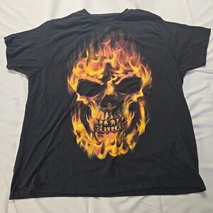 Mens Streetwear Skeleton Skull T Shirt XXL Black Y2K Grunge Biker Rock Festival